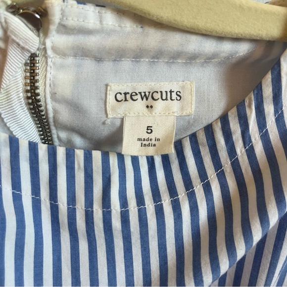 Crewcuts Girls Size 5 Blue and White Striped Short Sleeve Dress with Pockets - Picture 3 of 6